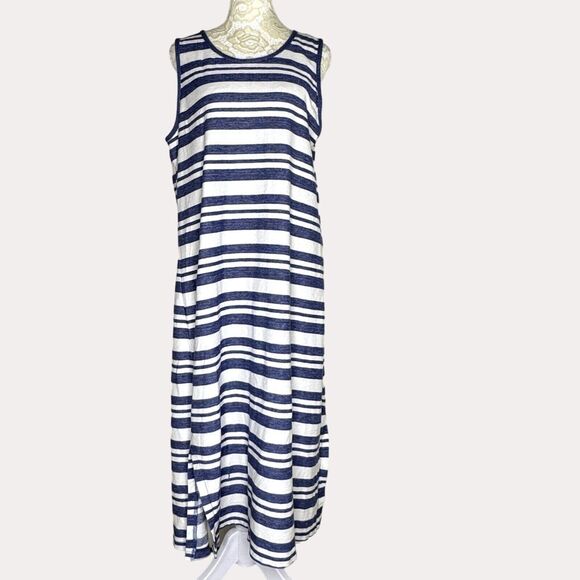 Matty M Midi Dress Knit Coastal Stripe Blue Sleeveless L bv - Picture 1 of 6